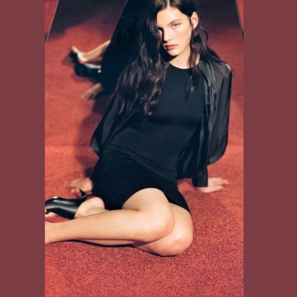 ZARA Fitted Dress with Balloon Sleeves - Picture 5 of 7